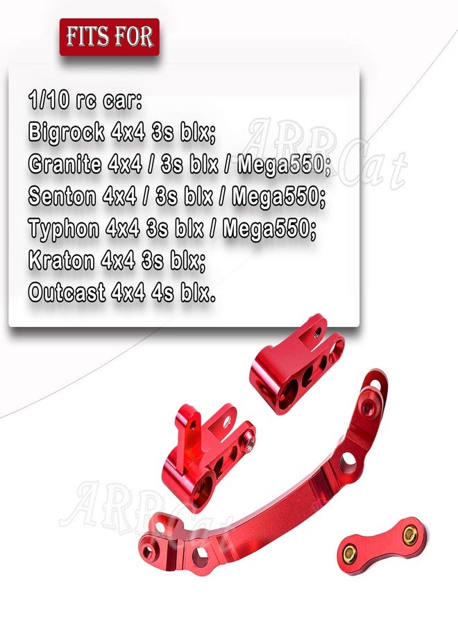 ARRCat Aluminum Steering Parts Set Upgrades Parts for 1/10 Senton/Granite/Big Rock/Typhon 4X4 3S BLX,Outcast/Kraton 4x4 4S BLX,ARRCat Steering Bellcrank and Steering Link,Replaces AR340132,Red - Image 2